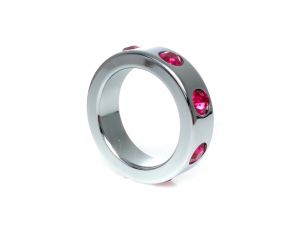 Pierścień erekcyjny stalowy z różowymi diamencikami HeavyFun 4 cm