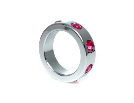 Pierścień erekcyjny stalowy z różowymi diamencikami HeavyFun 4 cm