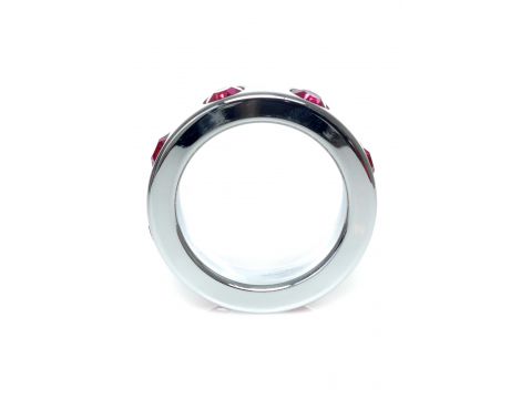 Pierścień erekcyjny stalowy z różowymi diamencikami HeavyFun 4 cm - 2