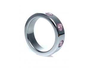 Pierścień erekcyjny metalowy z różowymi diamencikami HeavyFun duży