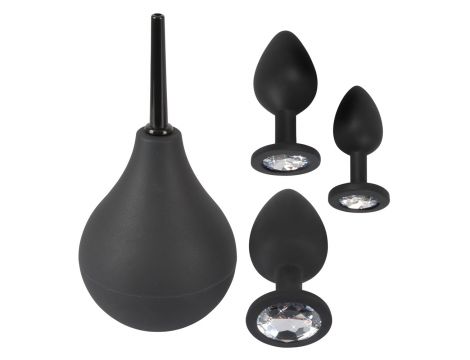 Zestaw analny Black Velvets z prysznicem i trzema korkami - 3
