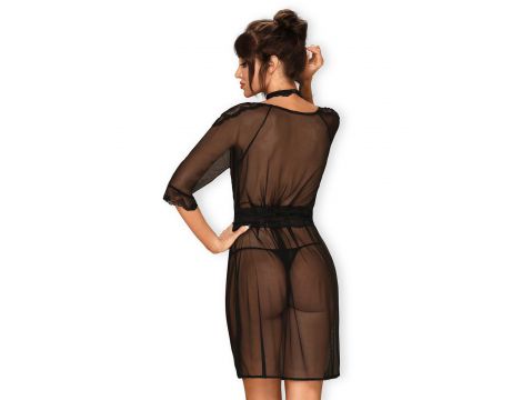 Peniuar Obsessive Lucita czarny koronkowy z chokerem S/M - 2