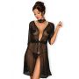 Peniuar Obsessive Lucita czarny koronkowy z chokerem S/M - 2