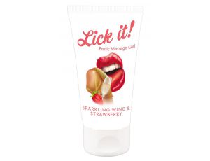 Wegański żel do masażu erotycznego Lick it! truskawka wino musujące 50 ml