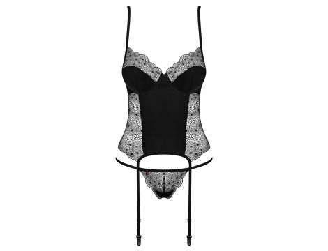 Koronkowy gorset i stringi Obsessive Sharlotte czarny S/M - 5