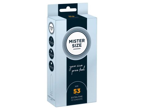 Prezerwatywy cienkie Mister Size 53 mm wegańskie 10 szt 18,5 cm