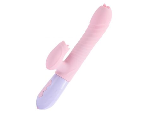 Różowy silikonowy wibrator USB 7 funkcji z pchnięciem i ogrzewaniem - 3