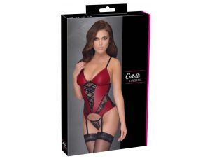 Koszulka z podwiązkami Cottelli LINGERIE czerwono czarna S
