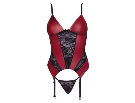 Koszulka z podwiązkami Cottelli LINGERIE czerwono czarna S - 6