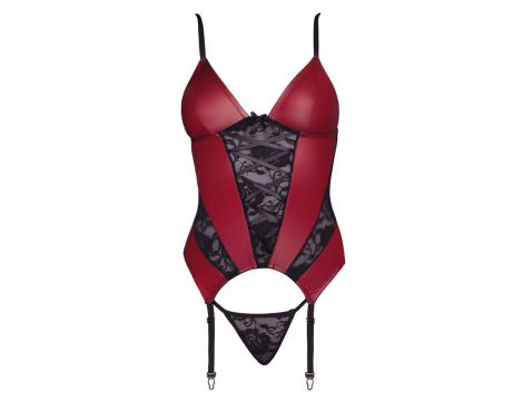 Koszulka z podwiązkami Cottelli LINGERIE czerwono czarna S - 5