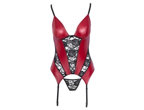 Koszulka z podwiązkami Cottelli LINGERIE czerwono czarna S - 11