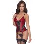 Koszulka z podwiązkami Cottelli LINGERIE czerwono czarna S - 5