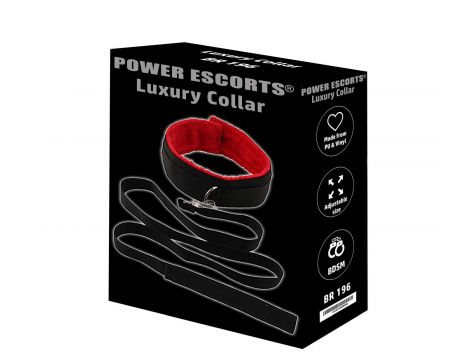 Obroża ze smyczą Power Escorts luksusowa czarno czerwona - 2