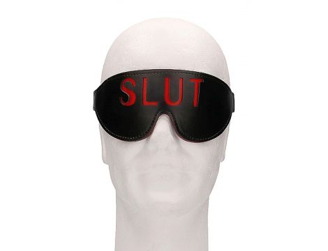 Maska na oczy Ouch SLUT skórzana czarna
