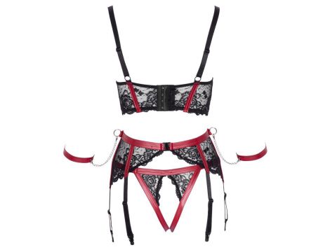 Komplet Shelf Bra z pasem Cottelli BONDAGE czarno czerwony M - 13