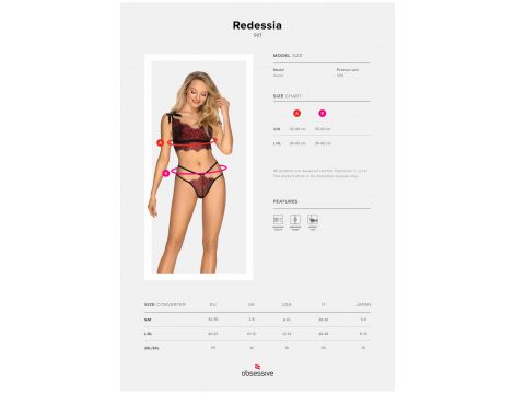 Koronkowy komplet bielizny Redessia Obsessive czerwony i czarny L/XL - 7