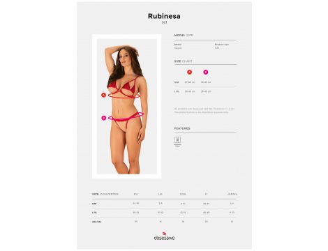 Satynowy komplet Rubinesa czerwony S/M Obsessive - 7