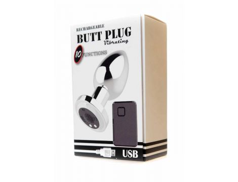 Korek analny wibrujący stalowy zdalny B Series Magic srebrny USB 8.4cm - 6