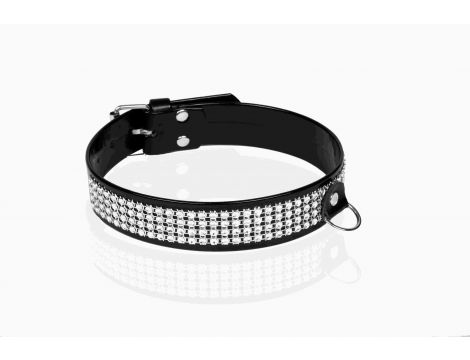 Obroża damska Whips lakierowana z kryształkami czarna 3 cm - 2