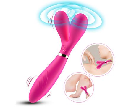 Wibrator dwuramienny Y Wand B Series Joy silikonowy różowy USB 19 cm - 2