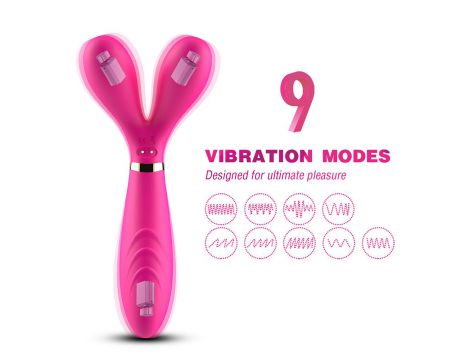 Wibrator dwuramienny Y Wand B Series Joy silikonowy różowy USB 19 cm - 3