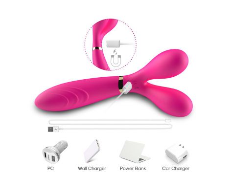 Wibrator dwuramienny Y Wand B Series Joy silikonowy różowy USB 19 cm - 8