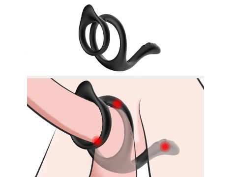 Pierścień erekcyjny podwójny silikonowy Tail czarny Joy - 6