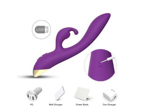 Wibrator króliczek Bonnie silikonowy fioletowy USB 22 cm - 6