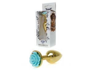 Korek analny ze stali nierdzewnej z różą HeavyFun jasnoniebieski 7 cm