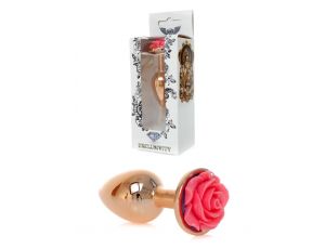 Korek analny ze stali nierdzewnej z różą HeavyFun różowy 7 cm