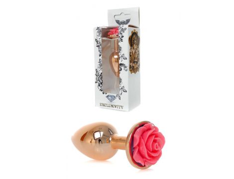 Korek analny ze stali nierdzewnej z różą HeavyFun różowy 7 cm