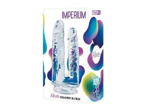 Podwójne dildo Alive Imperium Jelly przyssawkowe przezroczyste 14 i 12 cm - 2