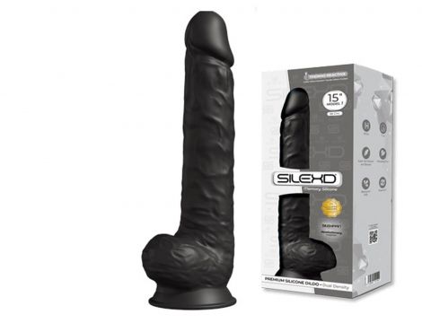Dildo realistyczne Silexd XXL z przyssawką 38 cm czarny - 3
