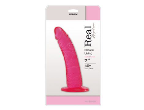 Równe różowe dildo żylaste gumowe z przyssawką - 2