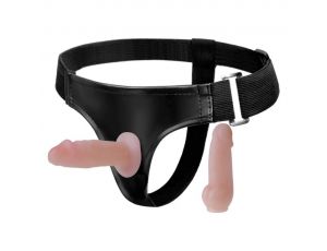 Uprząż strap on Baile Jessica z dwoma dildami cielista regulowana