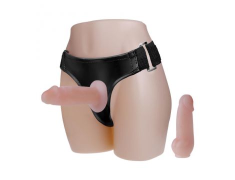 Uprząż strap on Baile Jessica z dwoma dildami cielista regulowana - 2