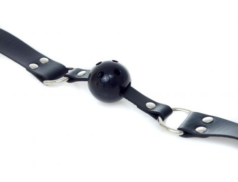Knebel kulkowy miękki z otworami Fetish B Series czarny regulowany 3.3 cm - 2