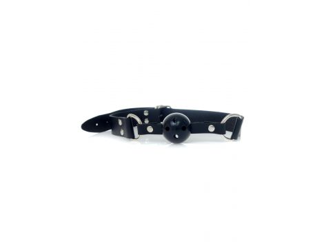 Knebel kulkowy miękki z otworami Fetish B Series czarny regulowany 3.3 cm - 4