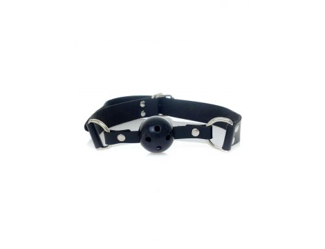Knebel kulkowy miękki z otworami Fetish B Series czarny regulowany 3.3 cm - 6