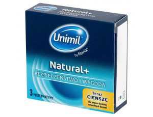 Prezerwatywy cienkie Unimil Natural+ naturalne 53 mm 3 sztuki