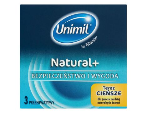 Prezerwatywy cienkie Unimil Natural+ naturalne 53 mm 3 sztuki - 2