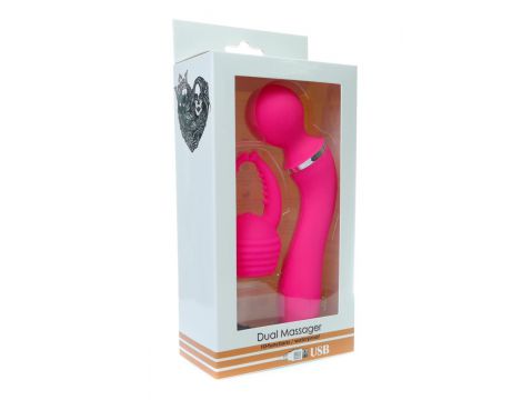 Masażer podwójny z nakładką silikonowy USB wodoodporny różowy 20 cm - 14