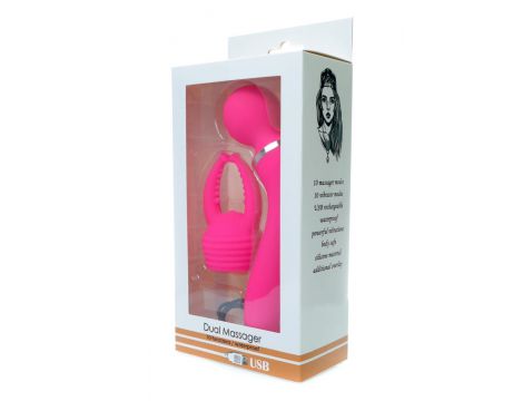 Masażer podwójny z nakładką silikonowy USB wodoodporny różowy 20 cm - 15
