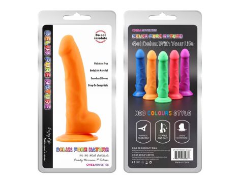 Realistyczne dildo silikonowe na przyssawkę pomarańczowe 21.5 cm Deluxe - 2