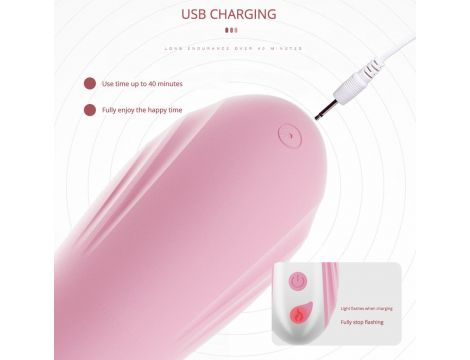 Wibrator królik Hannah silikonowy z języczkiem USB różowy - 3