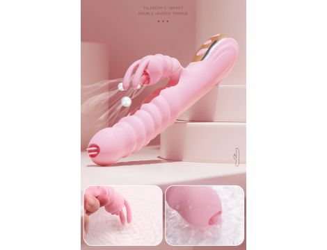 Wibrator królik Hannah silikonowy z języczkiem USB różowy - 4