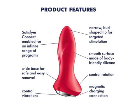 Korek analny wibrujący z rotacją Satisfyer Rotator Plug 1 czerwony 10 cm - 6