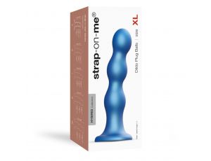 Dildo analne z potrójnymi kulkami Strap-on-me metaliczny niebieski XL