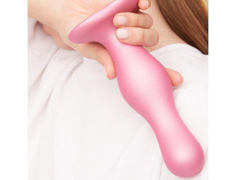 Dildo analne silikonowe Curvy Straponme metaliczny różowy S 14cm - 3