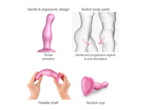 Dildo analne silikonowe Curvy Straponme metaliczny różowy S 14cm - 5